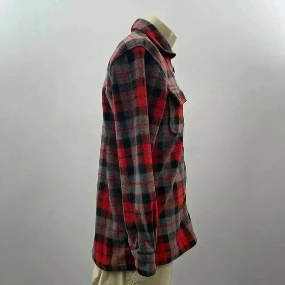 Fleece Flannel Shirt Size M Ralph Lauren Zip Up Red Gray Logo Camping Hiking - Picture 4 of 9